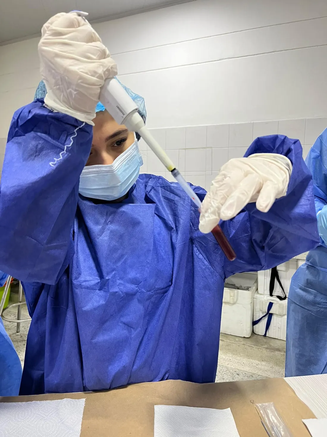 Camila, médica veterinaria, procesando una muestra en el laboratorio